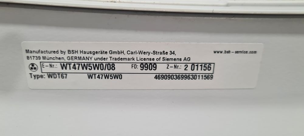 Сушилня с термопомпа 8кг Siemens R290
