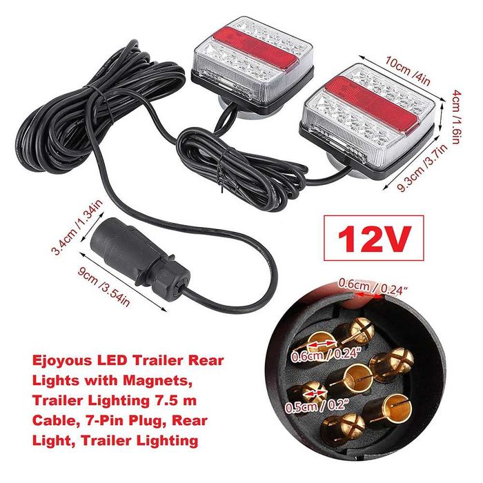 LED стопове за ремаркета и колесари, 12 V, пет функции, с магнит