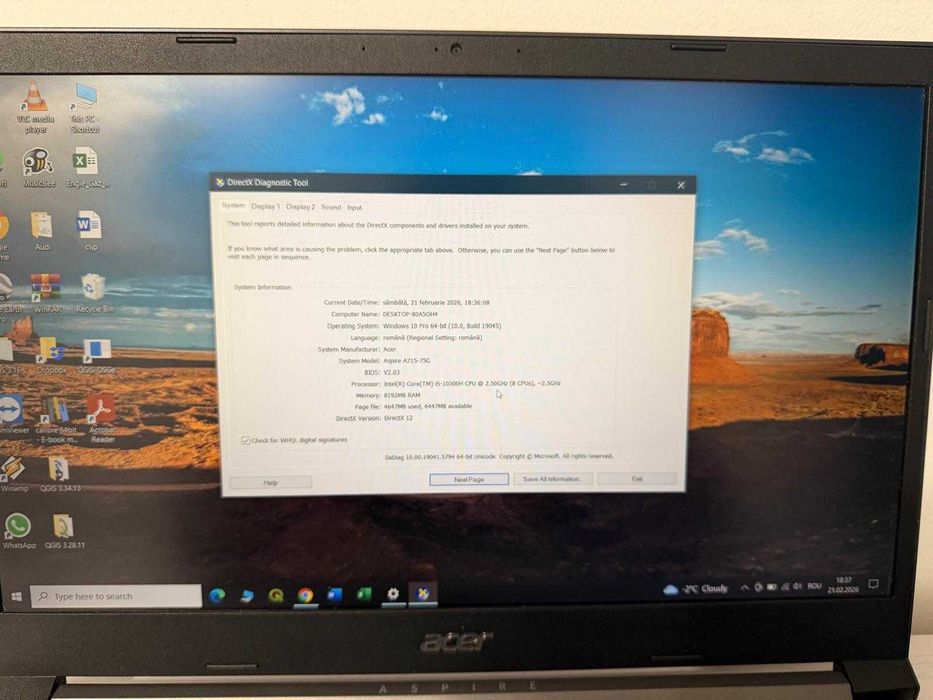 Laptop ACER i5-10th Gen, SSD 512 GB, 8 GB RAM, stare foarte bună