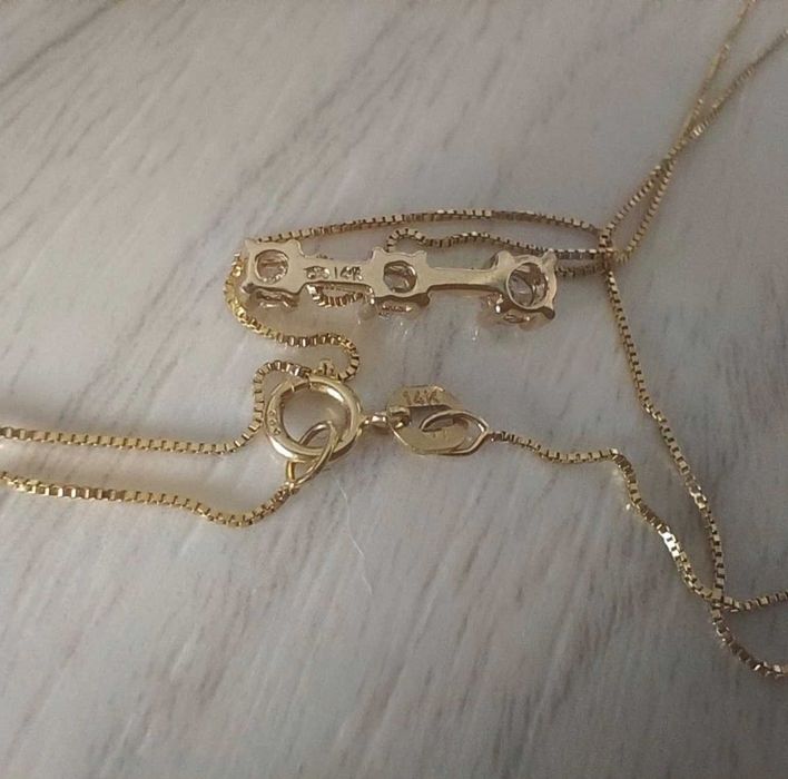 Золотая цепочка и подвеска 14k с натуральными бриллиантами