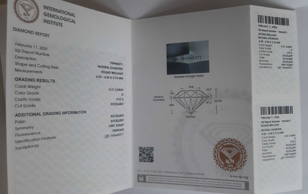 Diamant NATURAL 0.31ct D-VVS2 - Certificat IGI (Investiție/Inel)