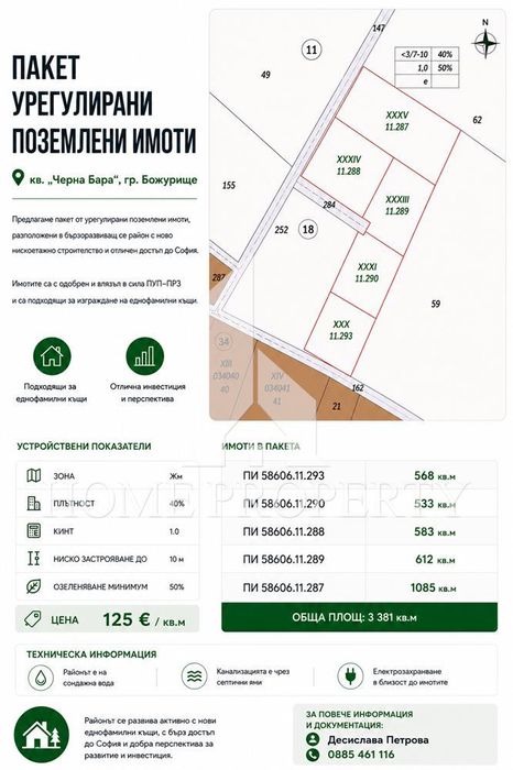 Парцел в София, област-гр.Божурище площ 3381 цена 422625