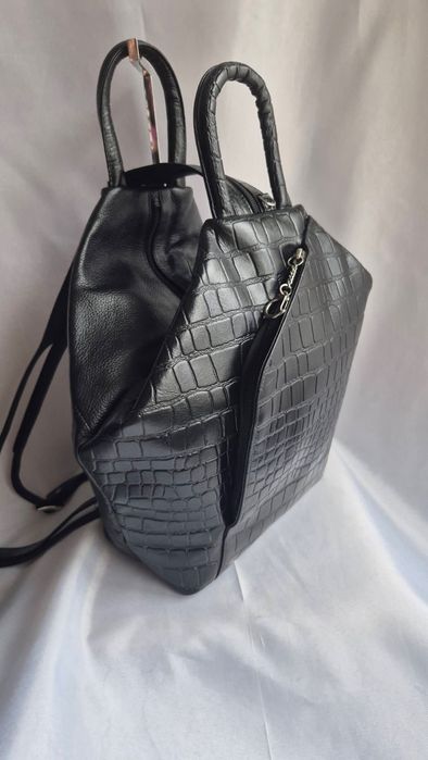 Geanta  piele naturala negru/rucsac
