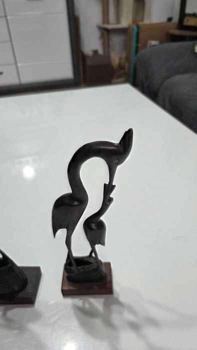 Lot vintage de 2 pasari din abanos