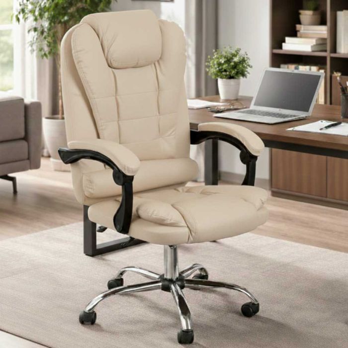 Въртящ се офис стол Aseto с функция накланяне, Кремав/Черен, до 140 кг