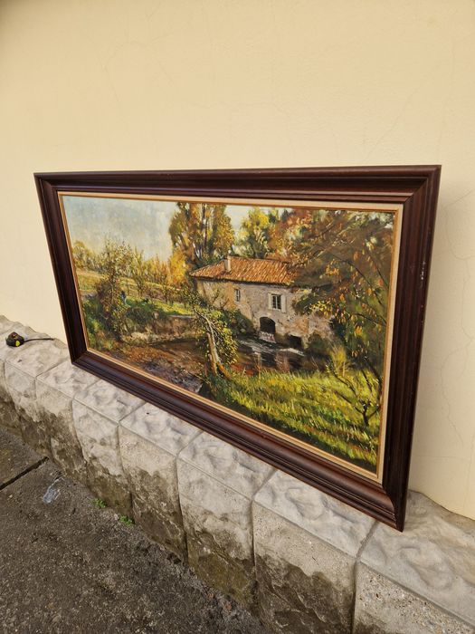 Изключителна антикварна авторска френска картина масло платно