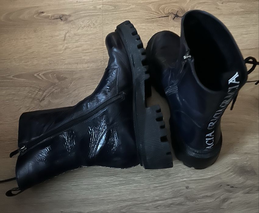 Сини ботуши от естествена кожа с дебела подметка