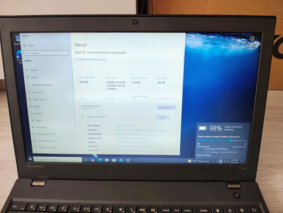 Laptop Lenovo T550 - i5 gen5 - 8gb - 180gb ssd