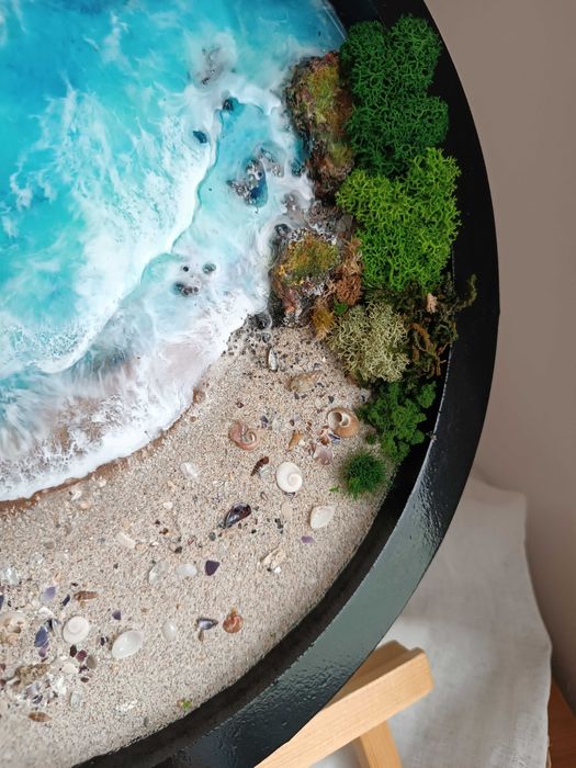 Ръчно изработено пано с естествени материали и епоксидна смола