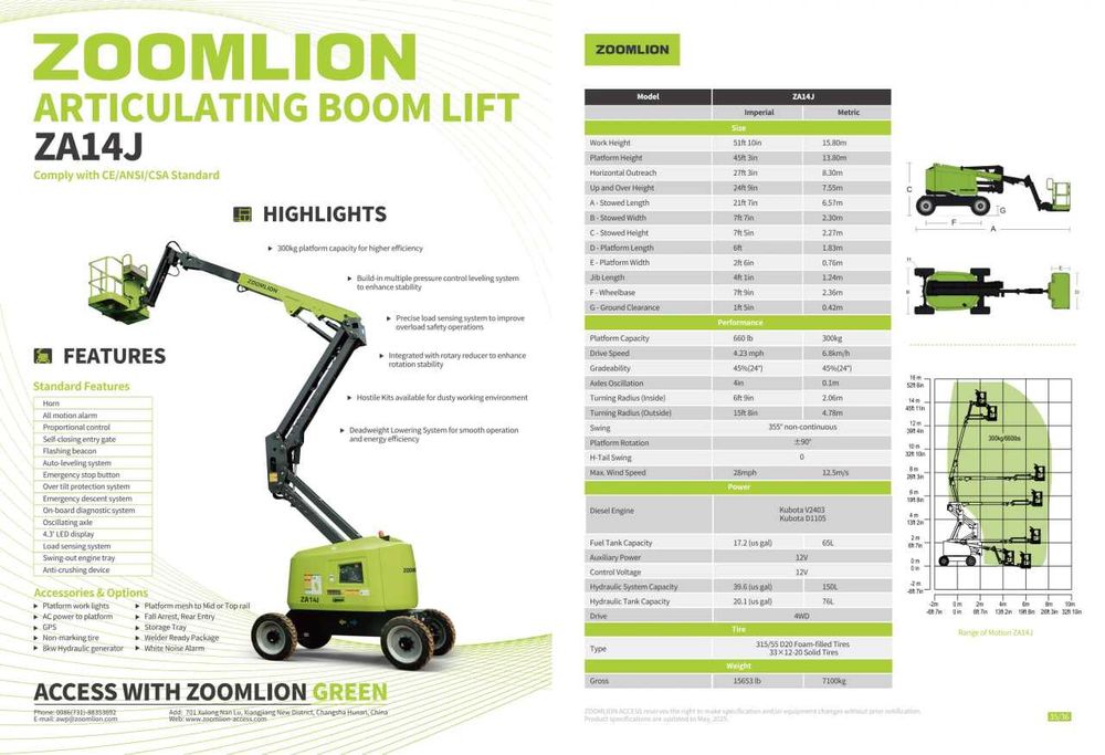 Коленчатый Подъёмник Zoomlion ZA14J