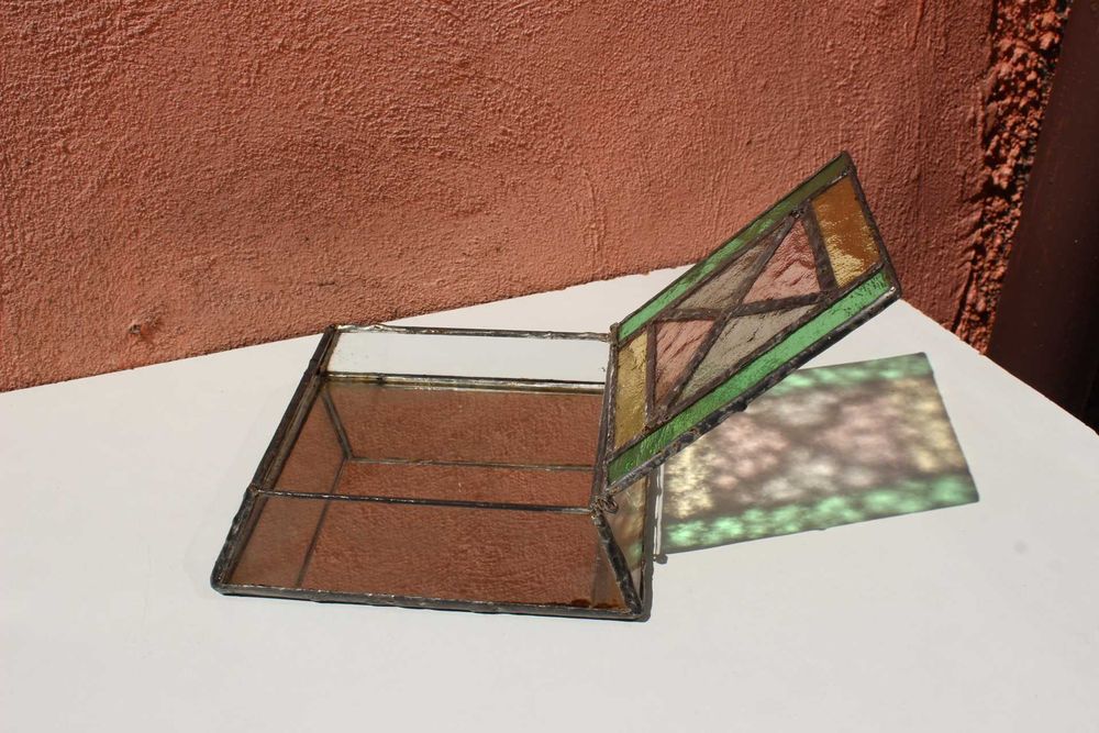 Cutie bijuterii inceput secol 20 VITRALIU si oglinda, Anglia