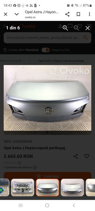 Capotă spate opel astra j 2016