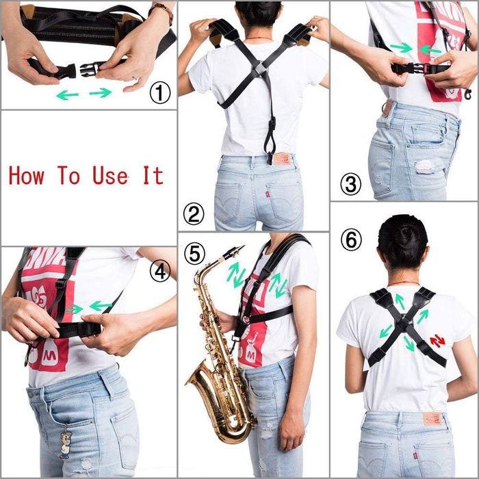 Curea de saxofon rayzm, curea universală dublă din piele pentru saxofon