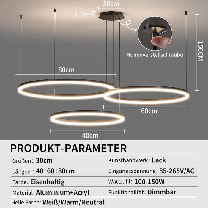 Mikeru черен LED полилей 40/60/80см димируем с функция памет