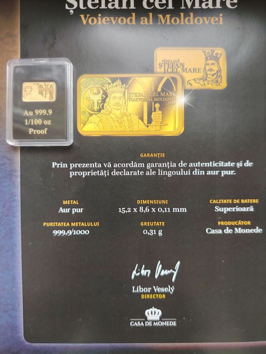 Medalion aur miniatura Stefan Cel Mare -aur pur