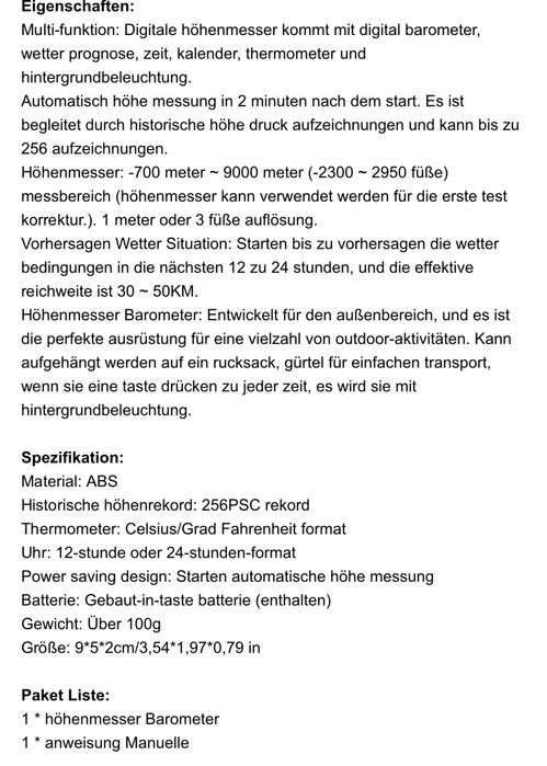8 În 1 Carabiner Barometru Altimetru Termometru