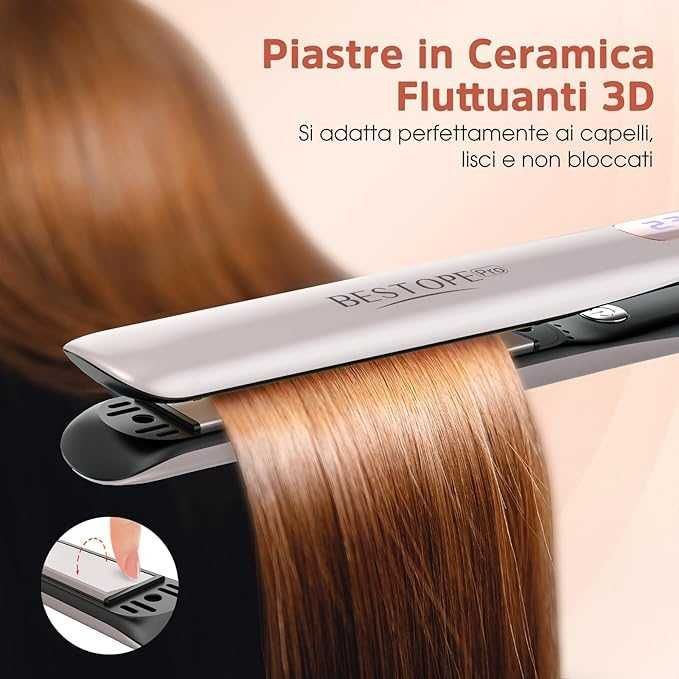 Преса за коса BESTOPE PRO, керамична , LCD , 120-230°C, 2-In-1 цвят шампанско