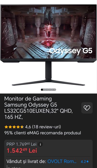 Monitorul Samsung Odyssey G5, cu o diagonală de 32 de inch