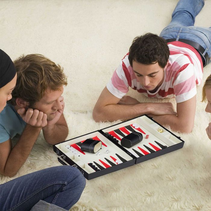 Joc table/backgammon premium in valiza eleganta negru 47 x 36 cm