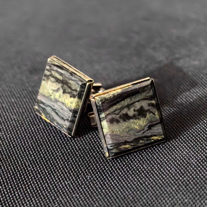 Запонки СССР серебро яшма