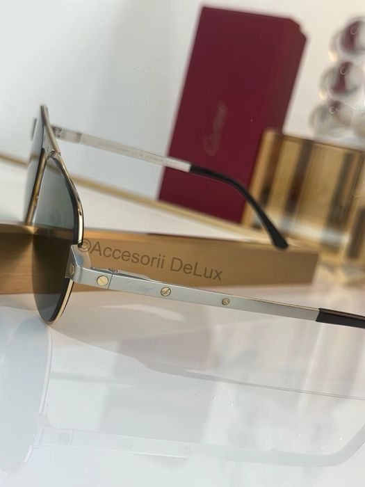 Ochelari de Soare Cartier Aviator CT0532S Full Box Santos De Cartier [Verificare Colet] Gold/Silver