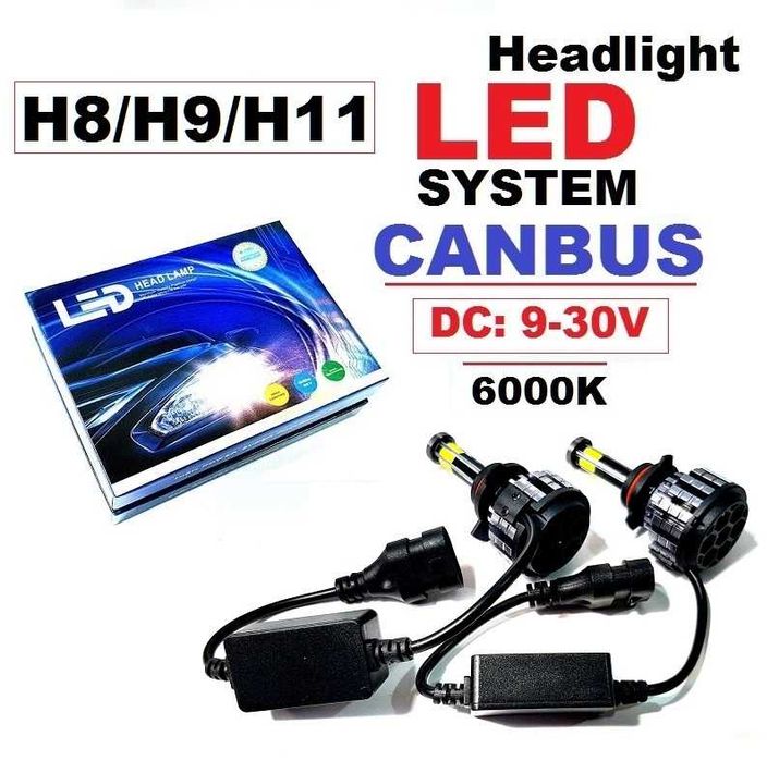 Set 2 buc led becuri H8/H9/H11 6 fete 55W 6000K 360° 9-30V 5200 lm