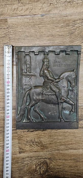 Plachetă veche bronz relief Jan Wellem Düsseldorf 1703, semnată Wiehe