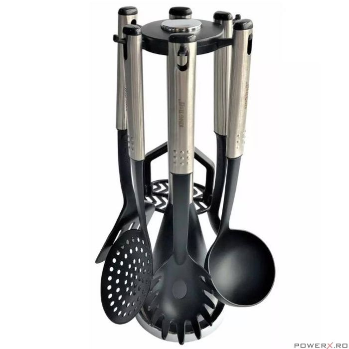 Set 6 ustensile de bucatarie, cu suport, inox-nailon, Kinghoff