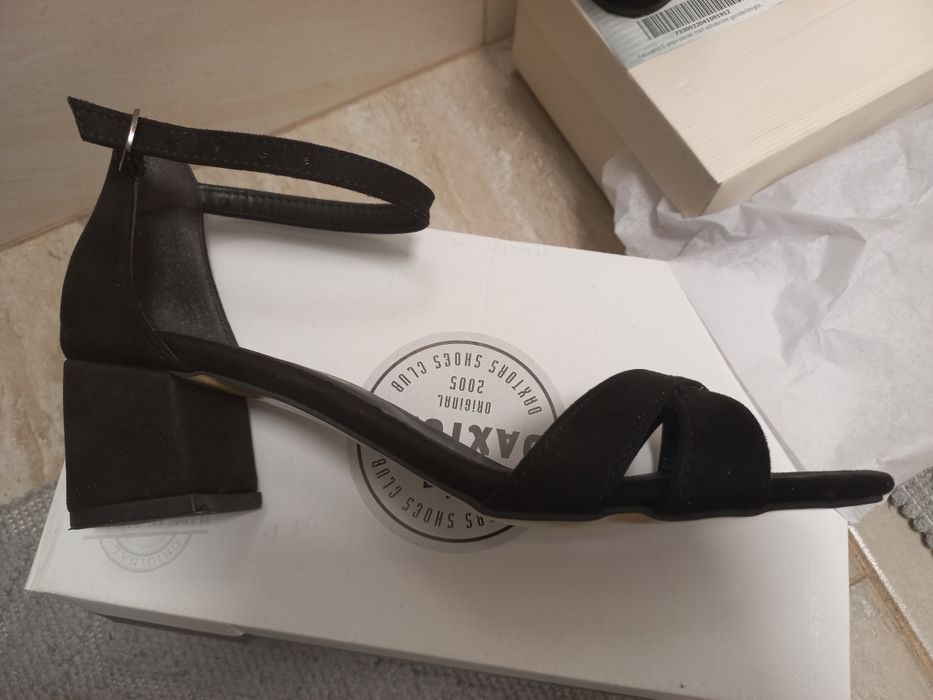 Sandale negre dama 40.5, cu bareta si toc gros
