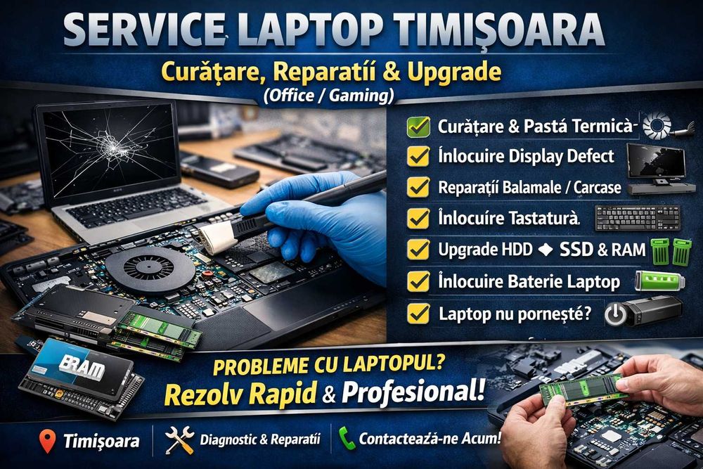 Service Laptop Timișoara – Curățare, Reparații Upgrade Office / Gaming