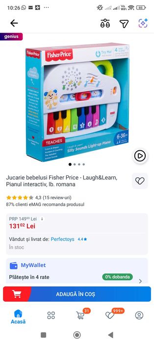 Jucărie muzicală Pianul Interactiv in lb romana, +6 luni, Fisher Price