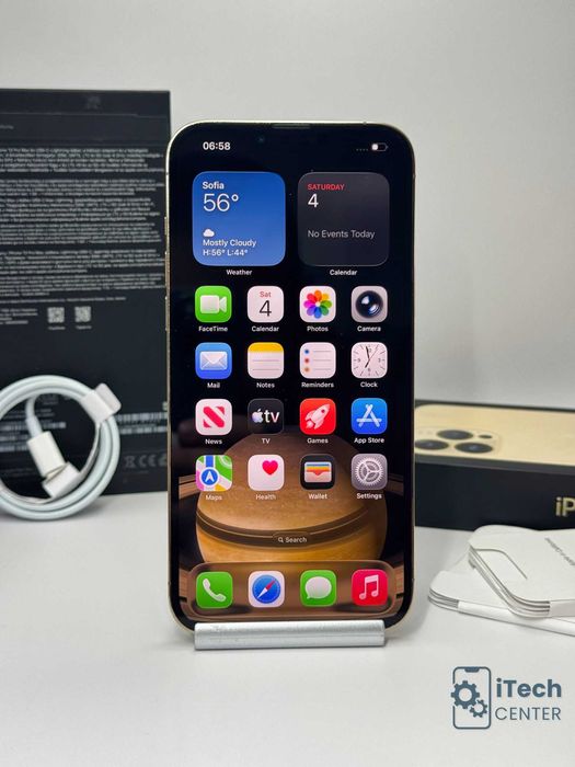 iPhone 13 Pro MAX 128GB Gold, 100% батерия, НЕРАЗЛИЧИМ ОТ НОВ, 1г. ГАРАНЦИЯ!