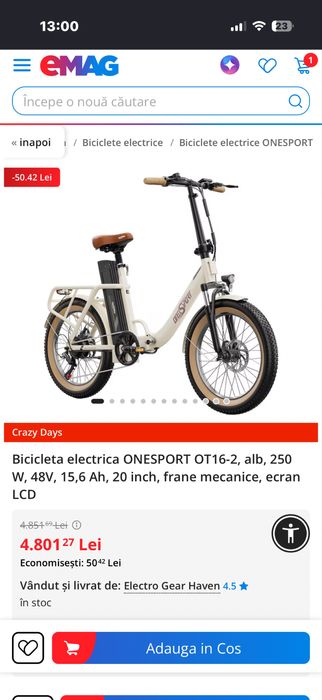Vand bicicleta electrica one sport