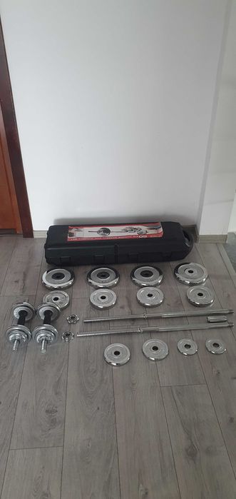 Set de discuri cu bare de haltera si gantere pentru fitness, ajustabile, din otel cromat, 50kg