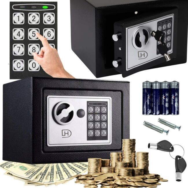 В наличии сейф электронный с кодом + 2 ключа