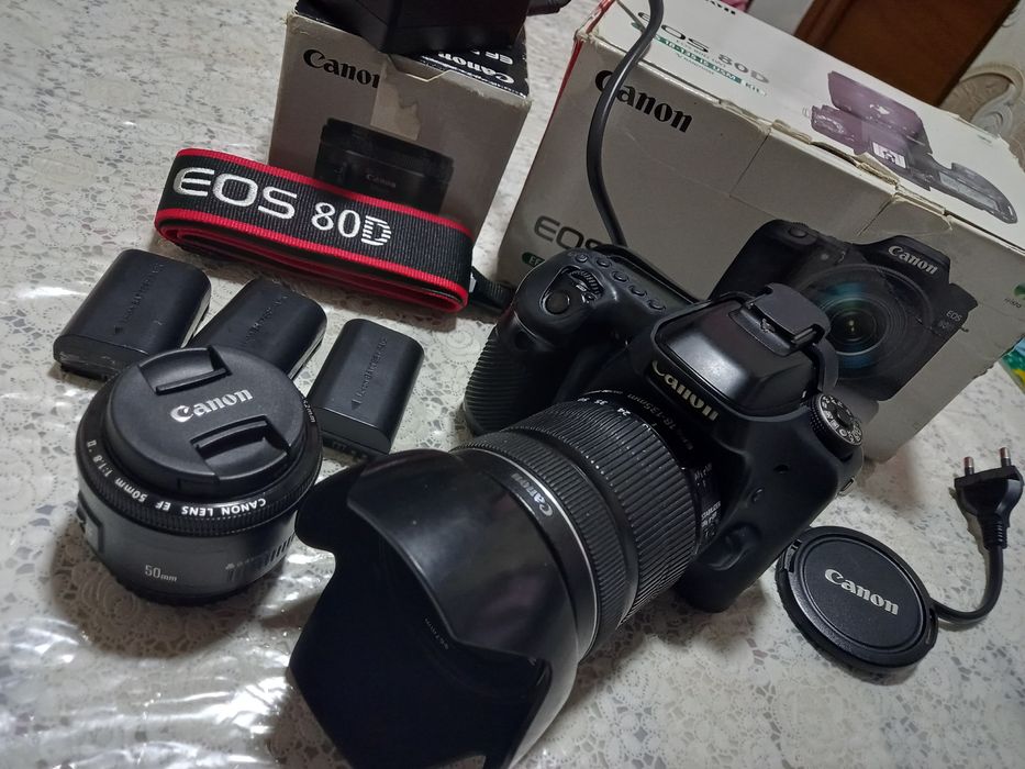 Canon 80 d holati klas 3ta batarika, 64 xotirachip,chixol remen (tasma