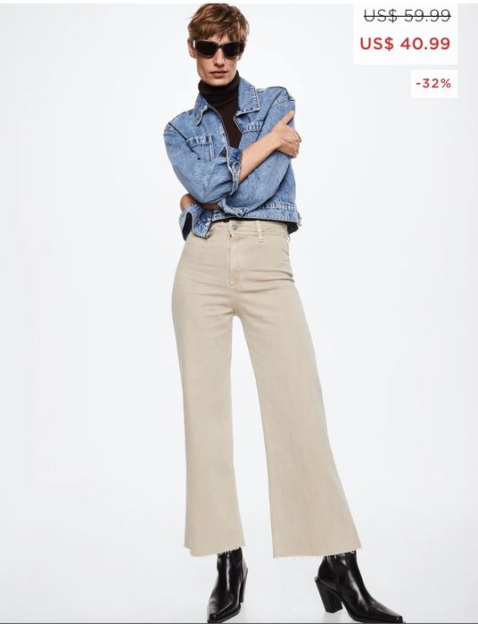 MANGO. Plus size. Джинсы-кюлоты высокой посадки