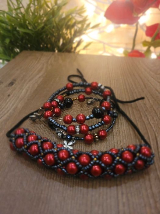 Комплект ръчно изработени колие, гривна и пръстен / подарък за жена