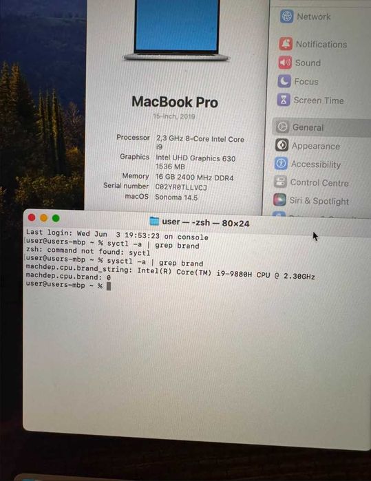 MacBook Pro 2019 MacBook pro touchbar i9-9880H 16GB 512GB SSD PRO560x 4G