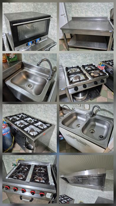 Vitrine calde,vitrine reci,hotă,mese inox,aragaz profesional,horeca