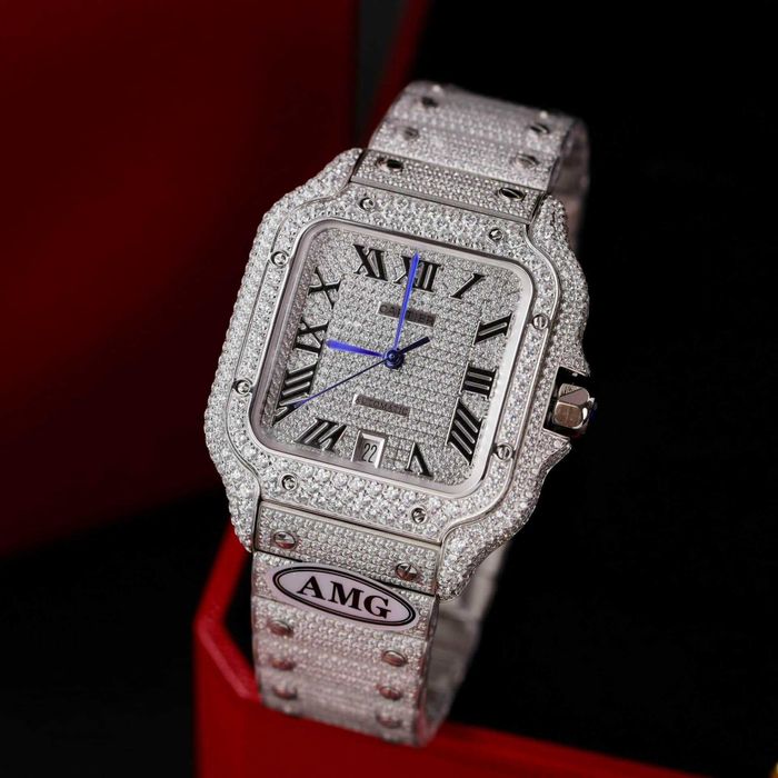 Cartier santos 100 сребро/ пълен диамант