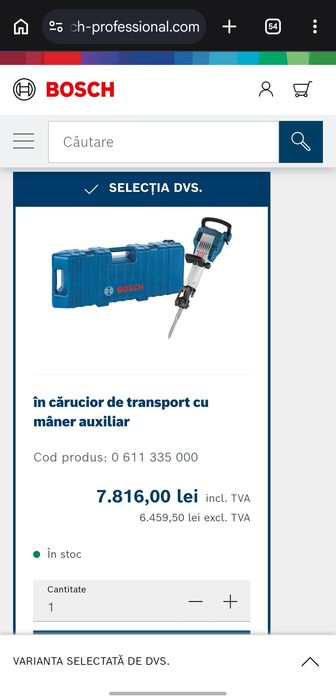 Ciocan demolator Bosch Professional GSH 16-28, 1750 W, 41 J, sistem antivibratii, valiza speciala