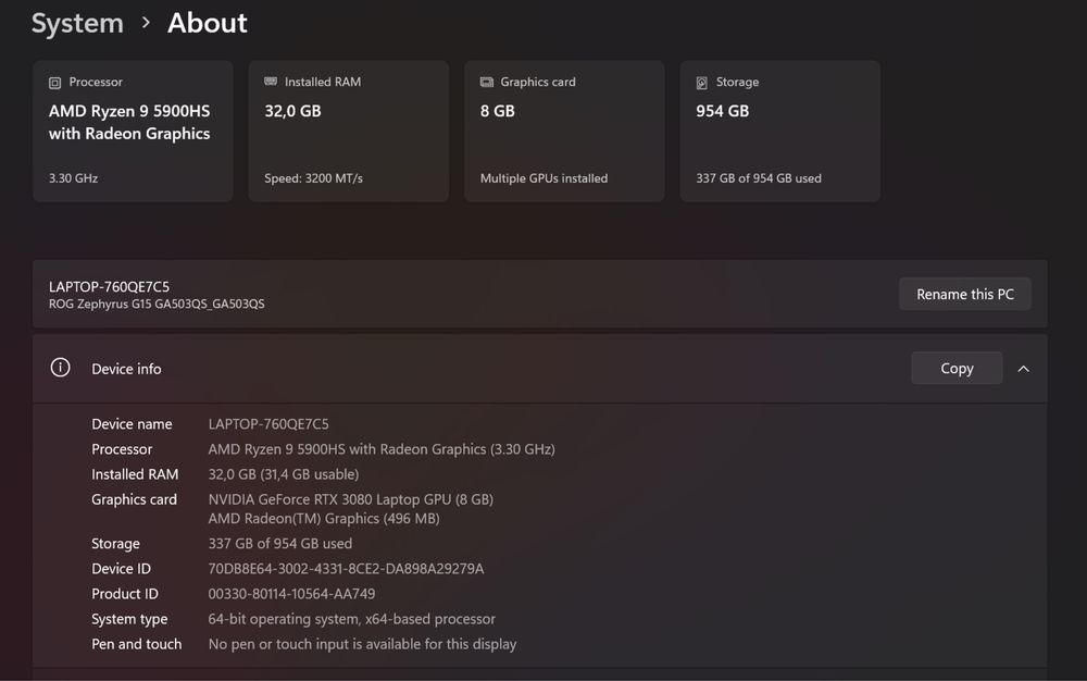 ASUS ROG Zephyrus G15 GA503QS – Ryzen 9 5900HS / RTX 3080 / 32GB / 1TB