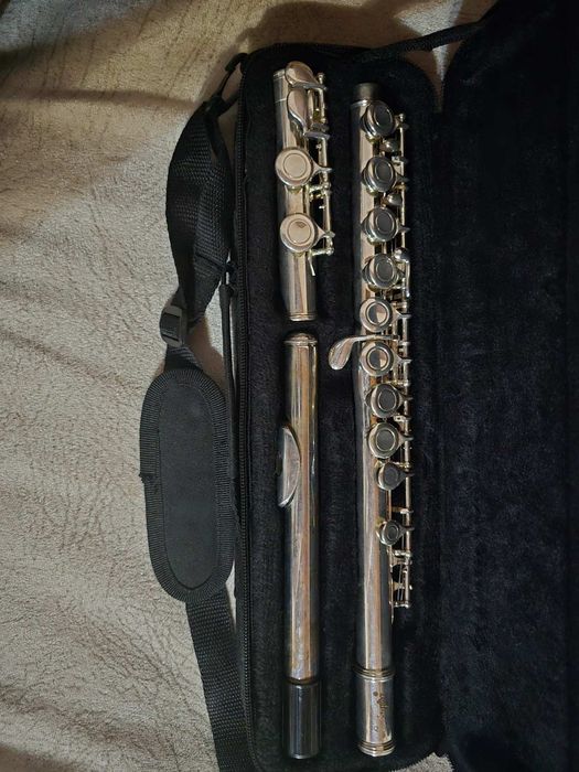 Надлъжна метална флейта с калъф – отлично състояние