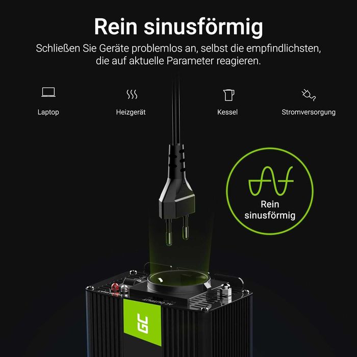 Инвертор Green Cell 300 W / 600 W DC 12V към AC 230V Чиста синусоида..