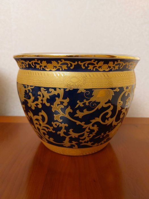 Jardiniera nobila nefolosita decor auriu albastru cobalt