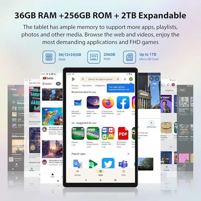 Нов FORUSER Android 14 таблет 10.4 инча 36GB RAM+256GB ROM.
