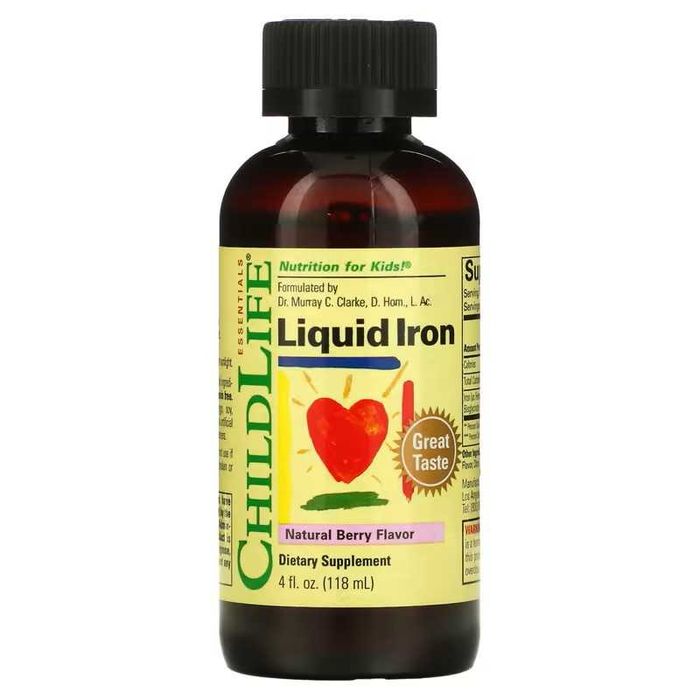 ChildLife Iron Liquid Iron, Жидкая железа ягодным вкусом temir железо