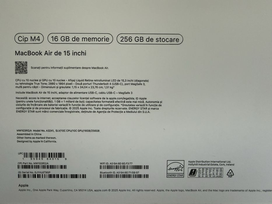 НОВ: Apple Macbook Air 15” M4 256 GB - запечатан
