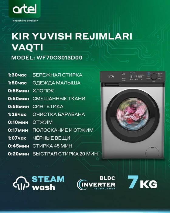 Стиралка Artel 7 kg Inverter